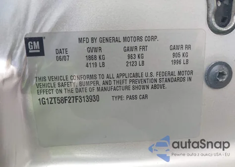 2007 Chevrolet Malibu из США, поврежденный, VIN 1G1ZT58F27F313930